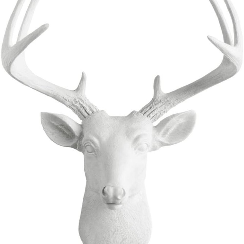 White Deer Head Wall Decor, Handmade Faux Deer Head, Made of Eco-Friendly Resin